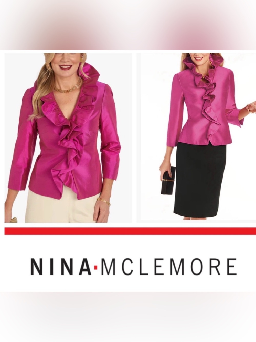 Nina McLemore Size 2 Silk Fuchsia Ruffled Maximalist Contemporary Blazer Jacket
